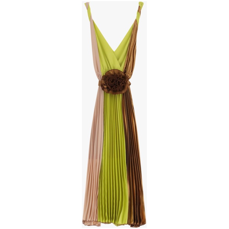 DIXIE Multicolor shiny pleated dress with maxi flower